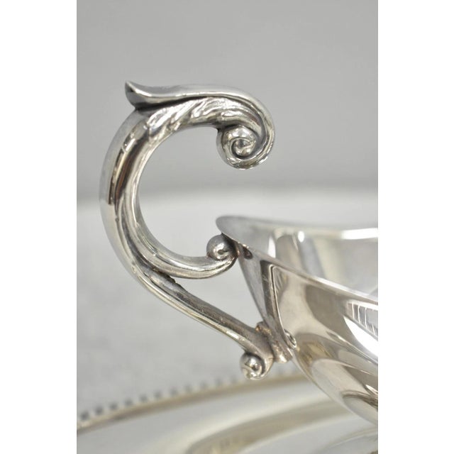 Vintage Crescent Victorian Silver Plated Gravy Sauce Boat on Attached Dish Plate For Sale - Image 4 of 12