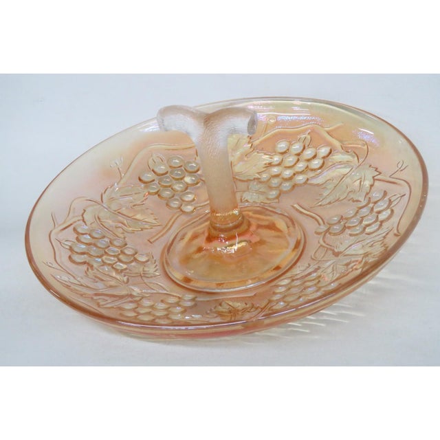 Early 20th Century Imperial Glass Harvest Grape and Leaf Marigold Carnival Glass Handled Tray For Sale - Image 4 of 17