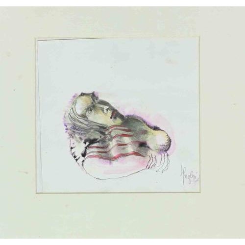 Ink and watercolor on paper, realized in 1990s and attributed to Alberto Inglesi. Hand signed in pencil lower right. Very...