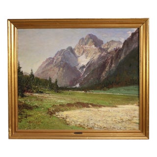C. Bentivoglio, Mountain View of the Croda Rossa D'ampezzo, 1920, Oil on Board For Sale
