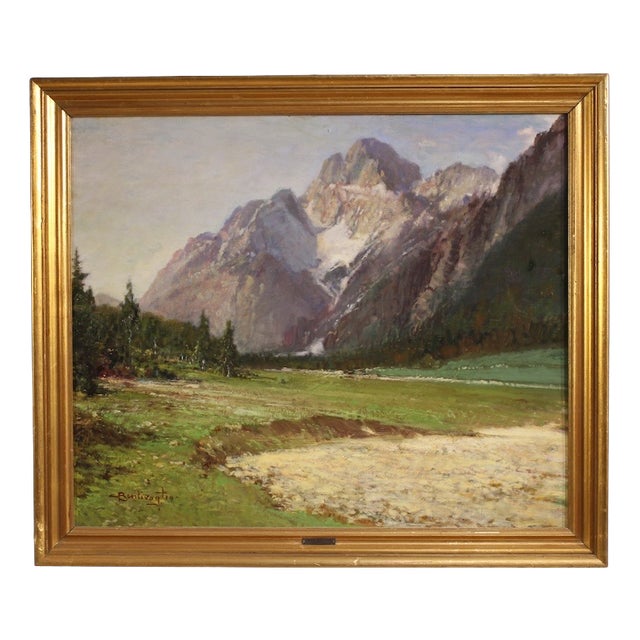 C. Bentivoglio, Mountain View of the Croda Rossa D'ampezzo, 1920, Oil on Board For Sale