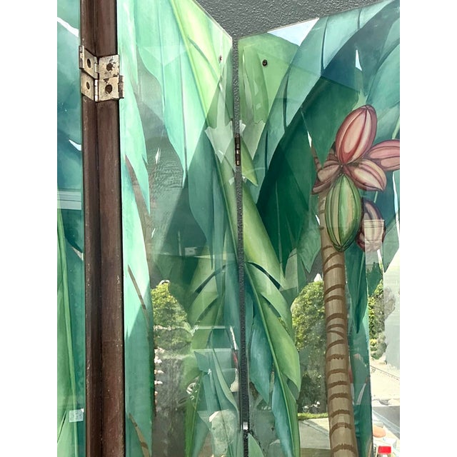 Mid-Century Modern Vintage Eglomise Hand Painted Mirrored Screen For Sale - Image 3 of 12