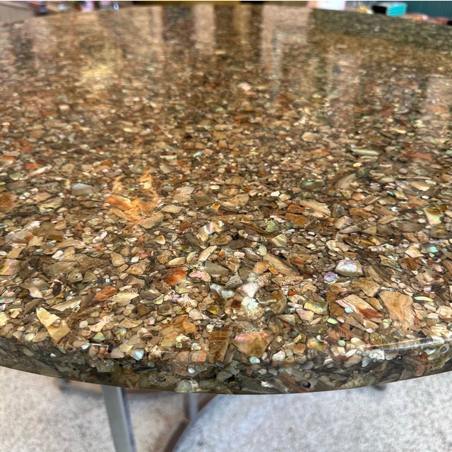Vintage Abalone Shell Resin and Chrome Circular Dining Table For Sale - Image 11 of 14