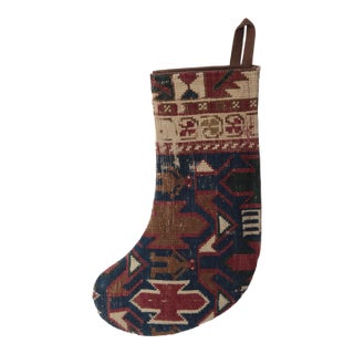 Boho Christmas Stocking Made From Antique Rug For Sale