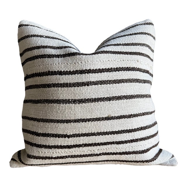 Vintage Rug Pillow Cover With Stripes For Sale