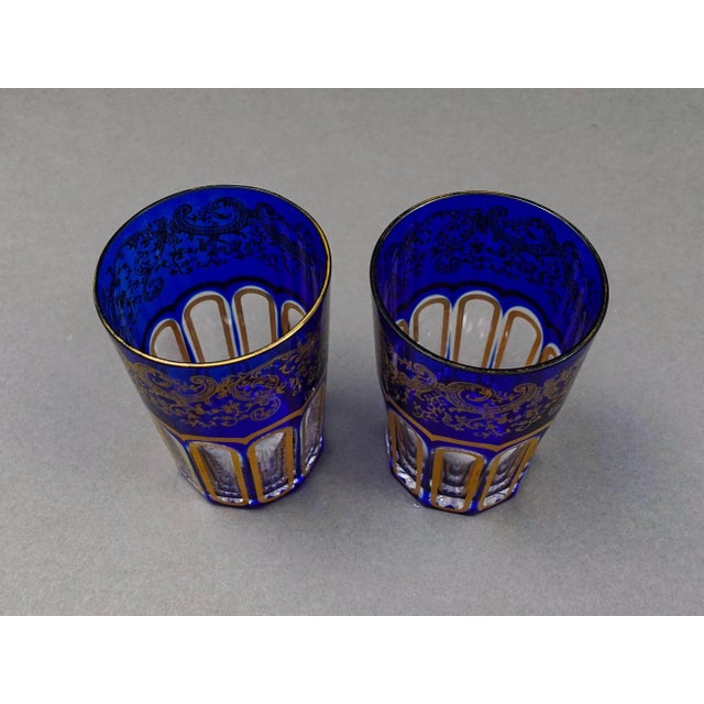 Mid 20th Century Saint St Louis Crystal France Rabat Blue Gold Gilded Tea Tumbles Glasses- Set of 2 For Sale - Image 4 of 8