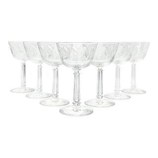 1950s Libbey “Crystal Leaf” Set of 7 Coupe Champagne Glasses For Sale