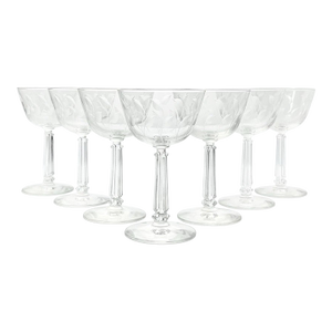 1950s Libbey “Crystal Leaf” Set of 7 Coupe Champagne Glasses