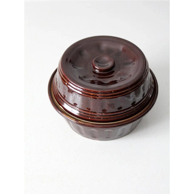 Farmhouse Vintage Brown Stoneware Covered Dish For Sale - Image 3 of 13