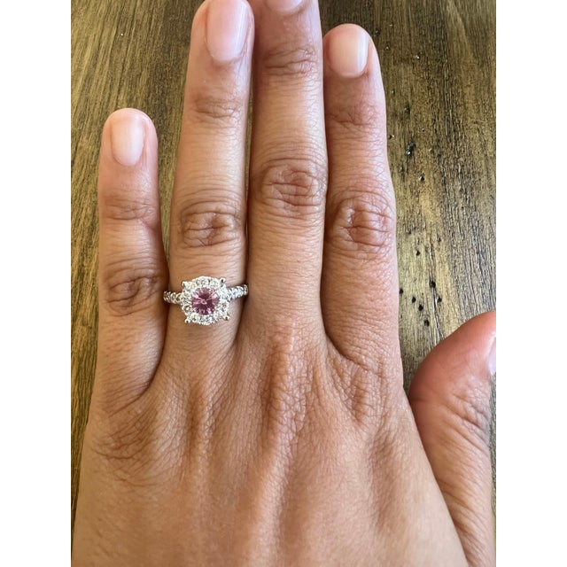 2020s 1.51 Carat Pink Sapphire Diamond 14 Karat White Gold Engagement Ring, Size 6.5 For Sale - Image 5 of 12