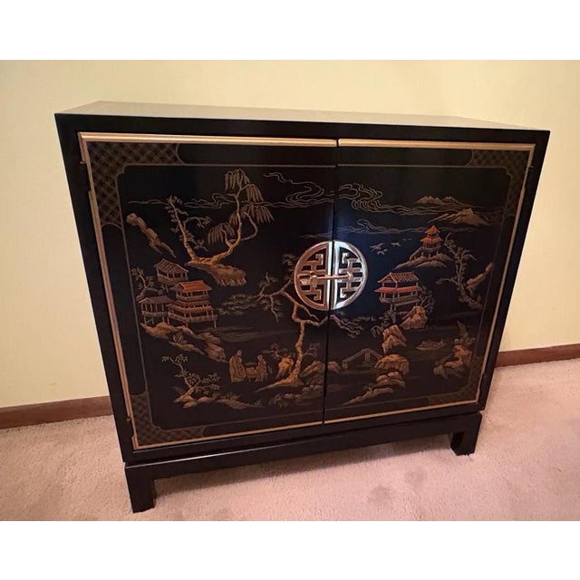 Vintage Chinoiserie Style Storage Accent Cabinet & Mirror from the Iconic Et Cetera Collection by Drexel Heritage...