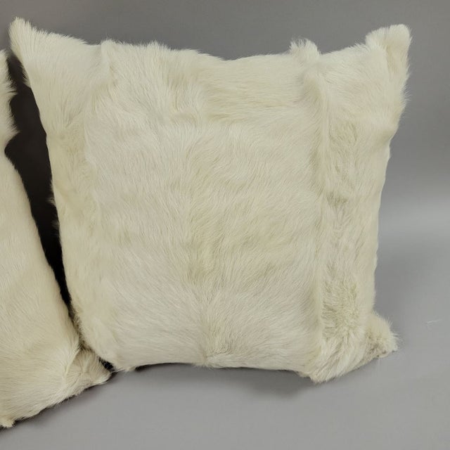 Pair of Quality White Fur Pillows Feather Down Filled For Sale - Image 4 of 9