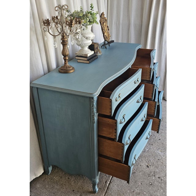 Vintage Turquoise Dresser, French Provencial, 1950's For Sale - Image 10 of 12