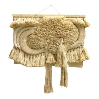 Dan Friedman Large Fiber Art Wall Hanging, Wool, Cotton & Wood, 1970s For Sale