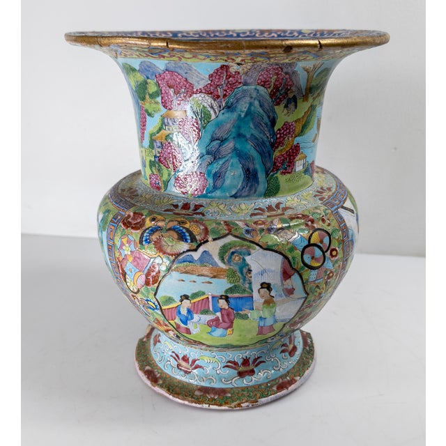 Mid 19th Century 19th Century Chinese Unusual Qing Rose Medallion Yen Yen Vase, Canton Enamel on Stoneware For Sale - Image 5 of 18