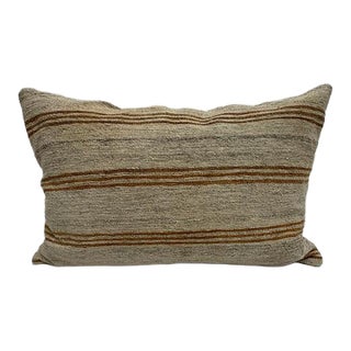 Turkish Hemp Pillow Cushion Natural Beige Rusty Brown Pillow Cushion Cover 16" x 24" For Sale