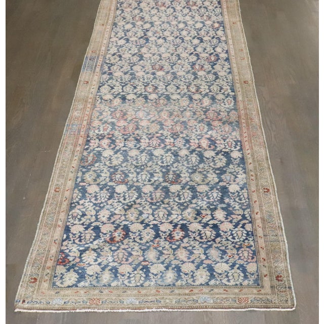 Early 20th Century Ink Blue Long Persian Malayer Runner - 3' x 18'7" For Sale - Image 4 of 12