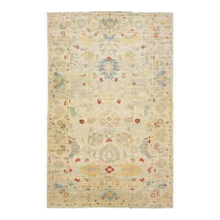 Modern Oversize Sultanabad Wool Rug Handmade Light Blue and Beige Field For Sale