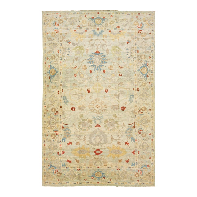Modern Oversize Sultanabad Wool Rug Handmade Light Blue and Beige Field For Sale