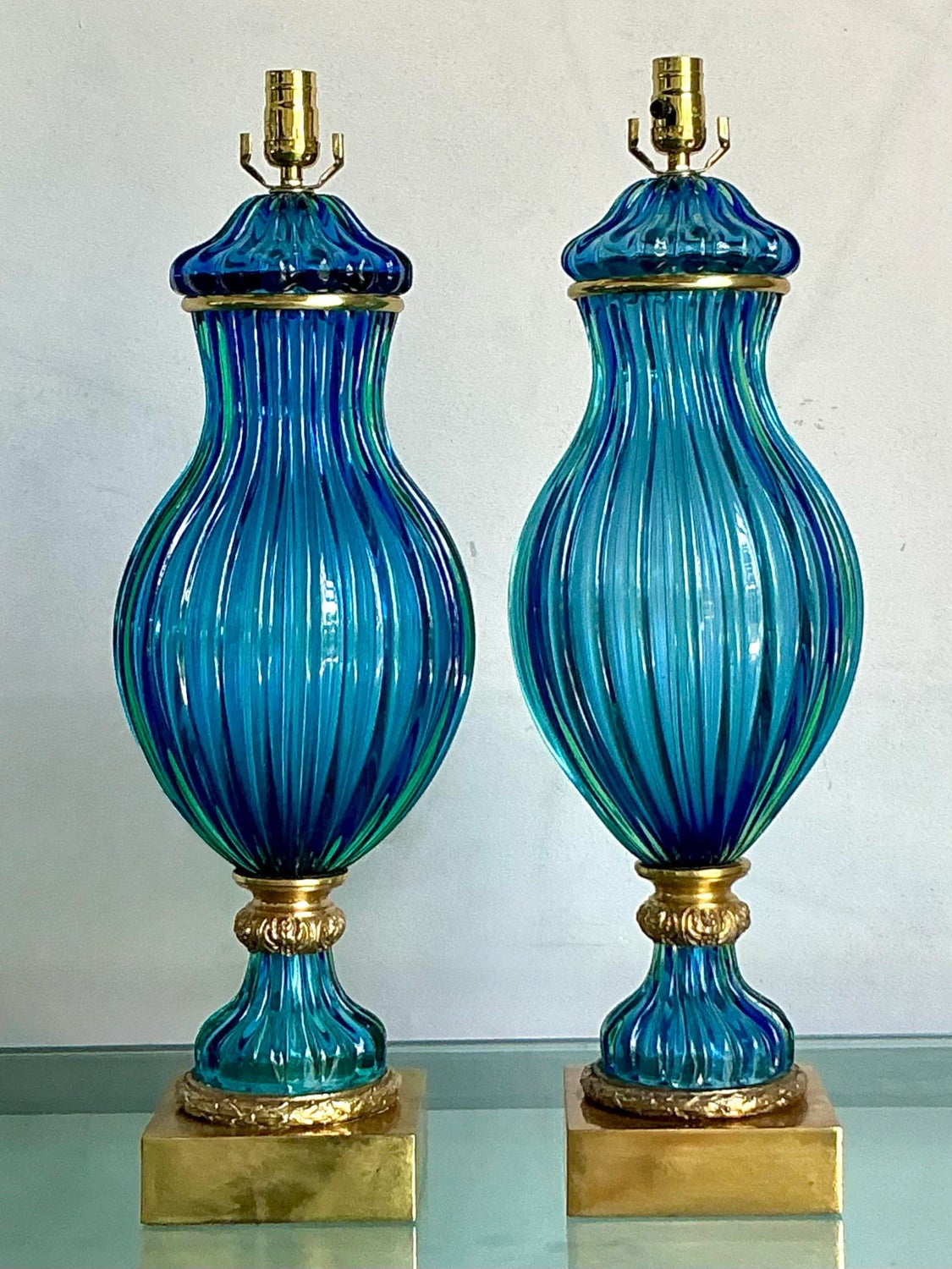 Vintage Italian Monumental Art Glass Lamps After Murano - a Pair - Back view