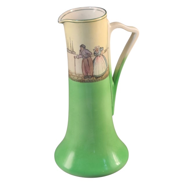 Antique Royal Doulton England Hand Painted Figural Nautical Green Pitcher Vase For Sale - Image 11 of 11