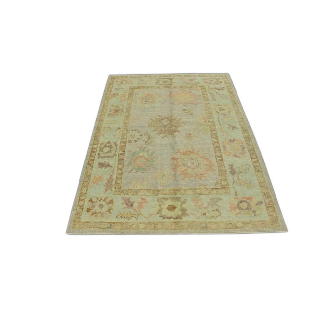 Early 21st Century Pink Multicolor Handwoven Turkish Oushak Rug 4'3" X 5'6" For Sale - Image 5 of 5