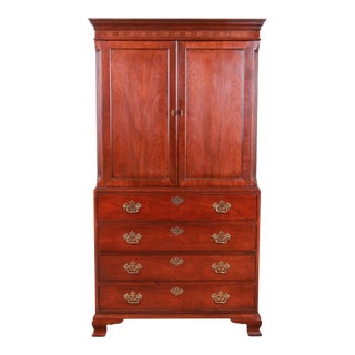 Baker Furniture Chippendale Carved Mahogany Armoire Dresser For Sale