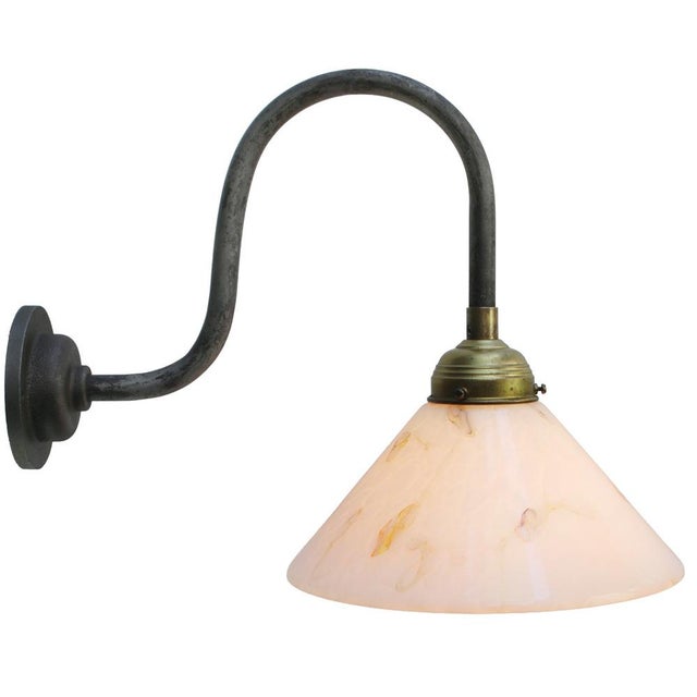 Cast Iron wall light White marble effect glass with brass top. Diameter cast iron wall piece: 10.5 cm / 4 inches 2 holes...