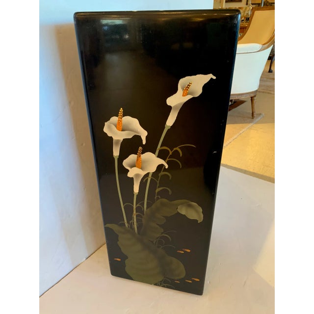 Wood Black Lacquer Square Pedestal With Calla Lillies For Sale - Image 7 of 8