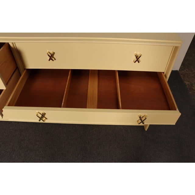 Vintage Ten Drawer Dresser Debonaire Cabinet With Brass X Pulls by Paul Frankl For Sale - Image 18 of 18