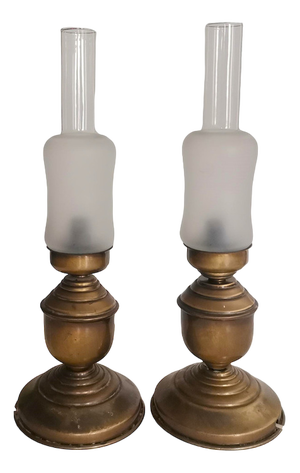 Portuguese Brass and Frosted Glass Bedside Lamps, 1960s, Set of 2