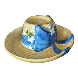 Boston Warehouse Vintage Ceramic Straw Hat Chip and Dip Two-Tier Serving For Sale