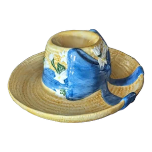 Boston Warehouse Vintage Ceramic Straw Hat Chip and Dip Two-Tier Serving