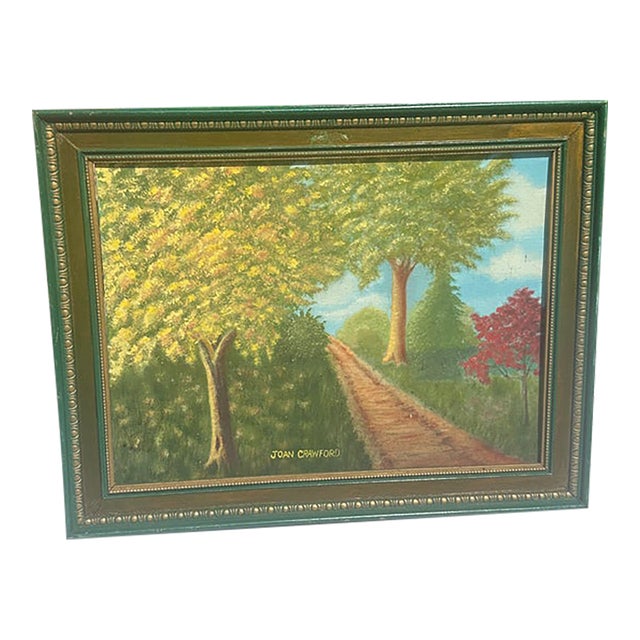 1970s Framed Foliage and Path Landscape Painting, Signed by the Artist For Sale