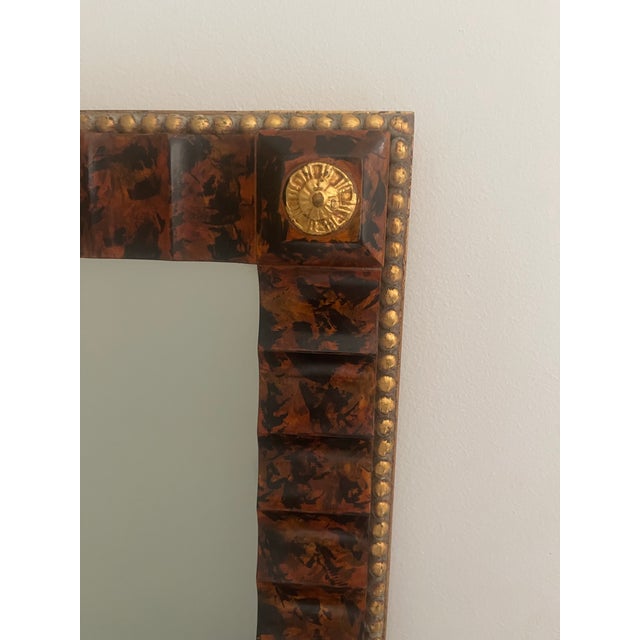 Gorgeous Biedermeier style rectangular mirror with faux tortoise shell border adorned with gilded beads and gilded...
