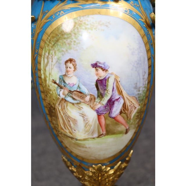 Pair of French Late 19th Century Sevres Style Porcelain and Bronze Candelabras For Sale - Image 12 of 13