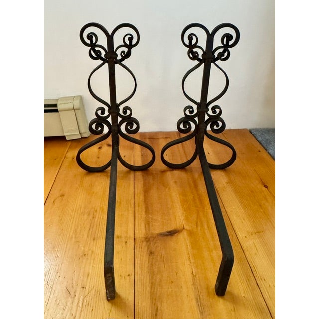 American Vintage Cast Iron Filligree Andirons For Sale - Image 3 of 8