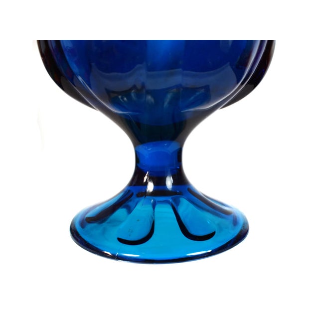 Blue Mid-Century Modern Tall Pedestal Viking Swung Vase Blue Art Glass Vase For Sale - Image 8 of 9