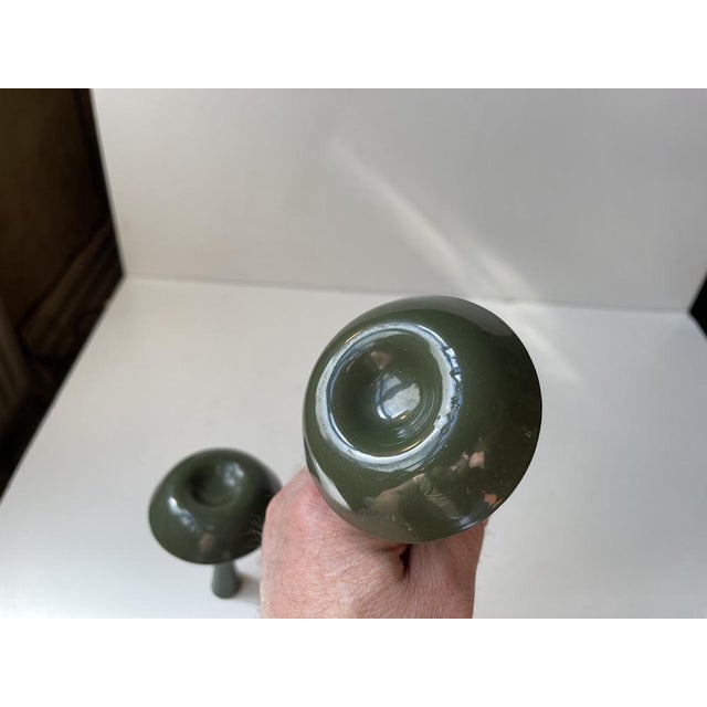 Metal Candleholders in Green Enamel, Brass & Cast Iron from Jens Harald Quistgaard, 1960s, Set of 2 For Sale - Image 7 of 10