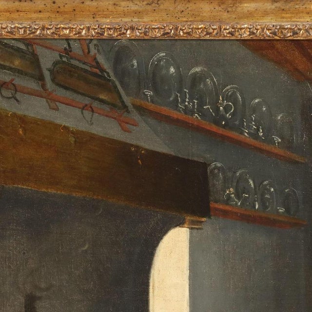 Flemish Artist, Interior Kitchen Scene, Large Oil on Canvas, Framed For Sale - Image 9 of 16