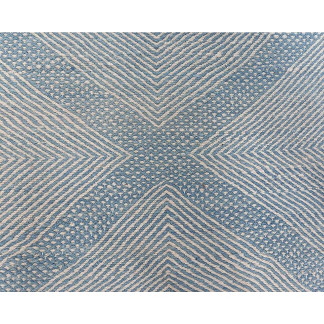 Textile Modern Flatweave Geometric Light Blue Wool Rug "Skylace" by Doris Leslie Blau For Sale - Image 7 of 8