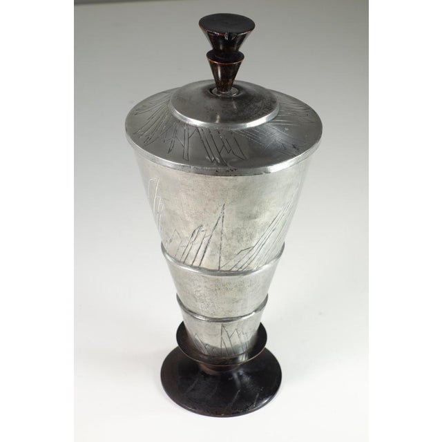 Futurist Metal and Black Wood Urn Vase, 1920s For Sale - Image 3 of 10