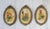 Set of three vintage baby animal wall hangings on silk in oval brass frames. Made in Italy. Some marks on framed bunny....
