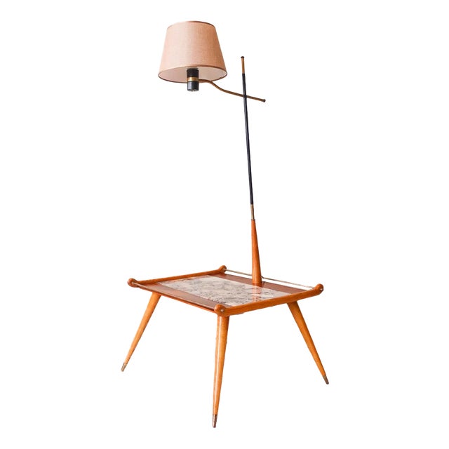 Floor Lamp with Side Table in Ash Wood For Sale