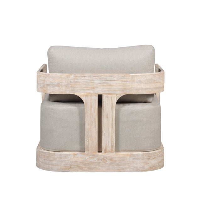 Paradiso Outdoor Teak Natural Look Swivel Chair - Gray Fabric For Sale - Image 4 of 8