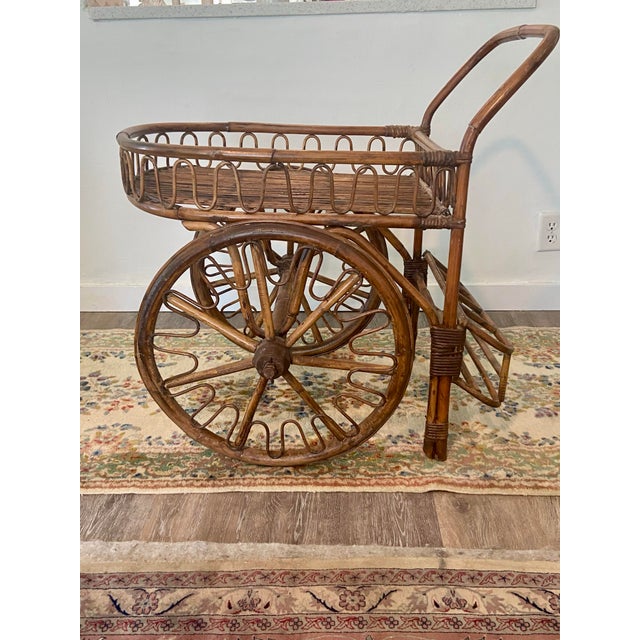 French Riviera Rattan Bar Cart Audoux & Minet 1950s For Sale - Image 11 of 11