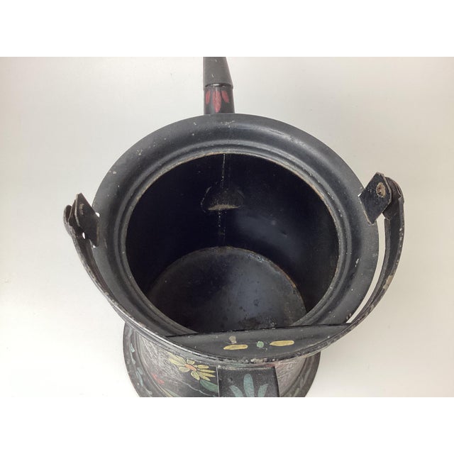 Black Large Antique Black Hand Painted Toleware Coffee Pot For Sale - Image 8 of 8