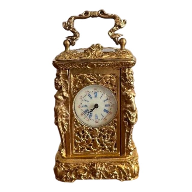 Antique Victorian Ornate Brass Clock, 1880 For Sale