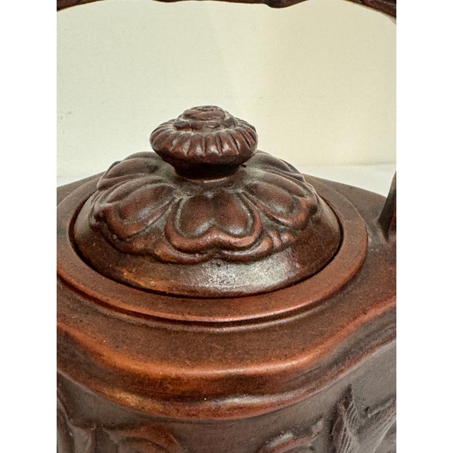 Sculpture Materials Mid 20th Century Chinese Yixing Style Red Clay Teapot With Carved Birds For Sale - Image 7 of 11