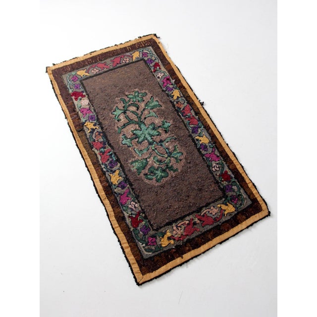 Early 20th Century Antique Hand Hooked Floral Wool Rug With Brown Field and Colorful Border For Sale - Image 5 of 15